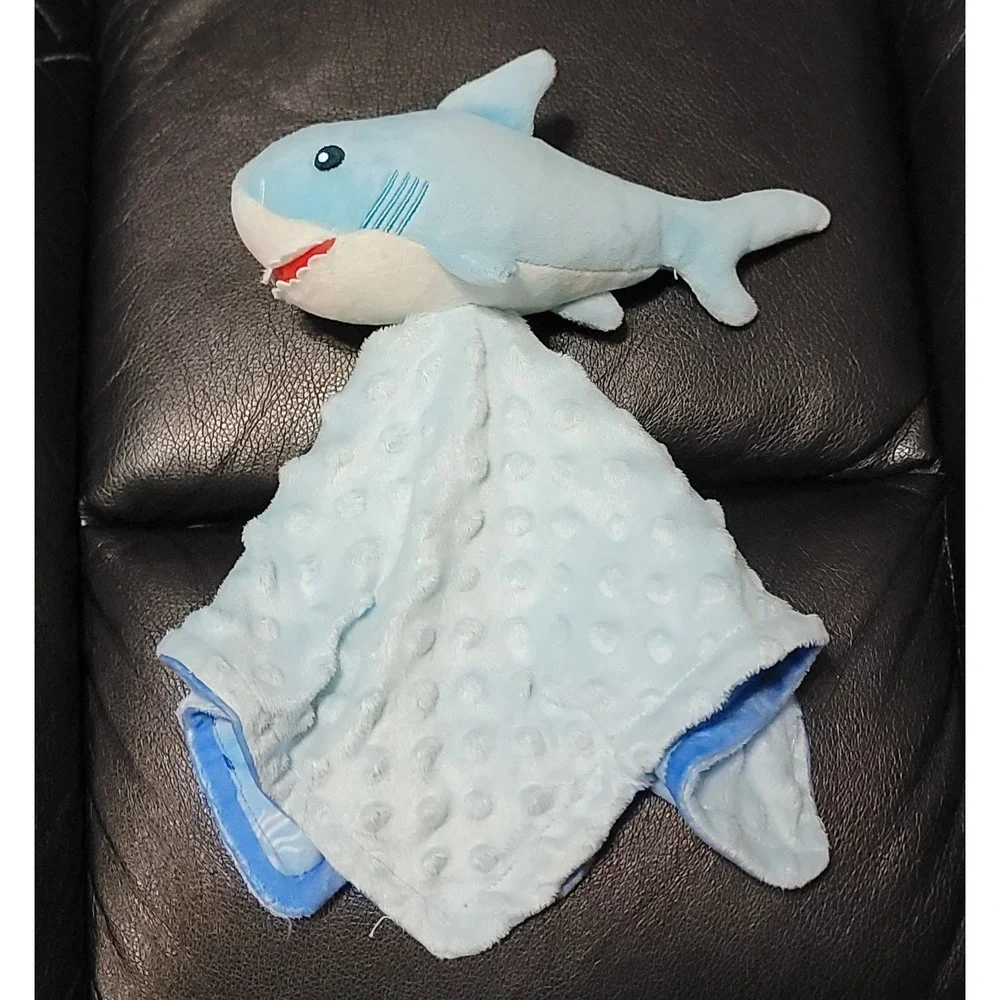 Blue Shark Baby Lovey Security Blanket Ocean Life & Fish on Back Minky Dot Plush